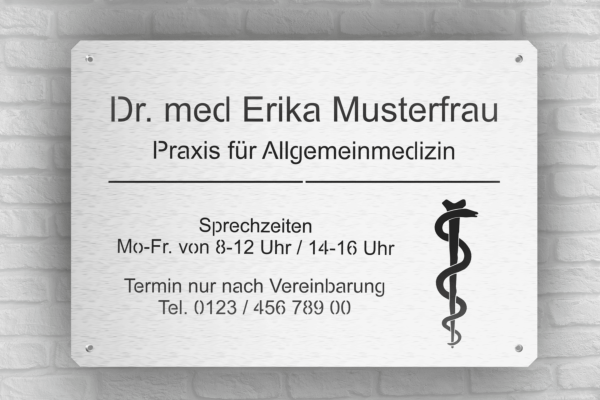 Praxisschilder mit Äskulapstab und Logo, zwei Größen, Materialstärke 2mm